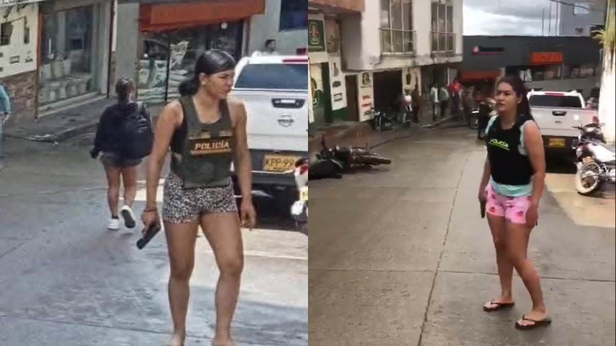 Momento cuando uniformada de la policía de Antioquia sale a asistir al ataque con Granada en pijama y chanclas