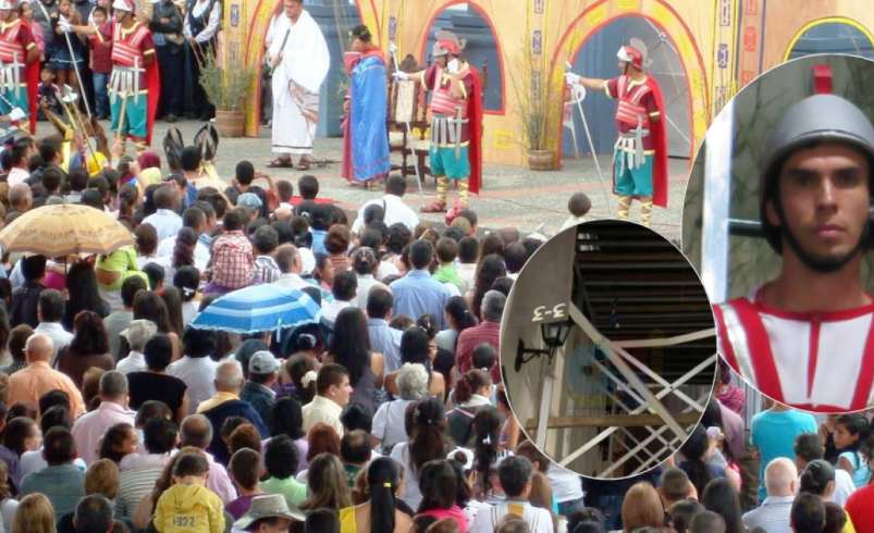 El actor muere que golpeó su cabeza cuando cayó como estructura cuando ensayó para la Semana Santa en la Iglesia de Filandia