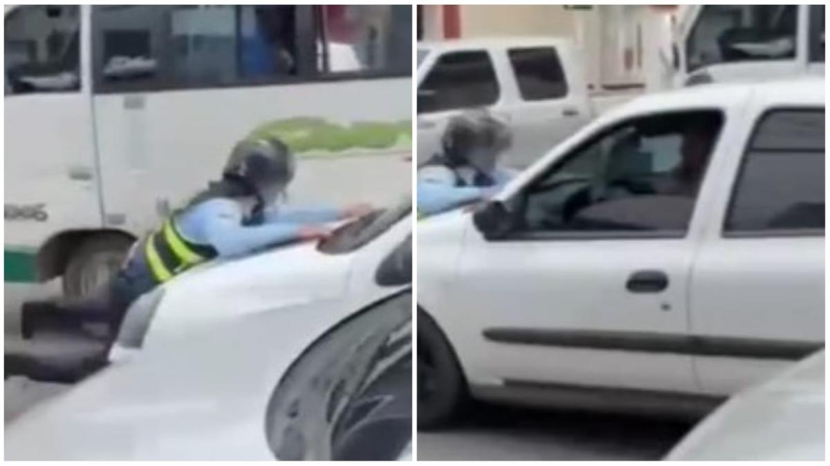 El conductor tomó un agente de tránsito en la campana del automóvil para evitar una multa en Villavicencio