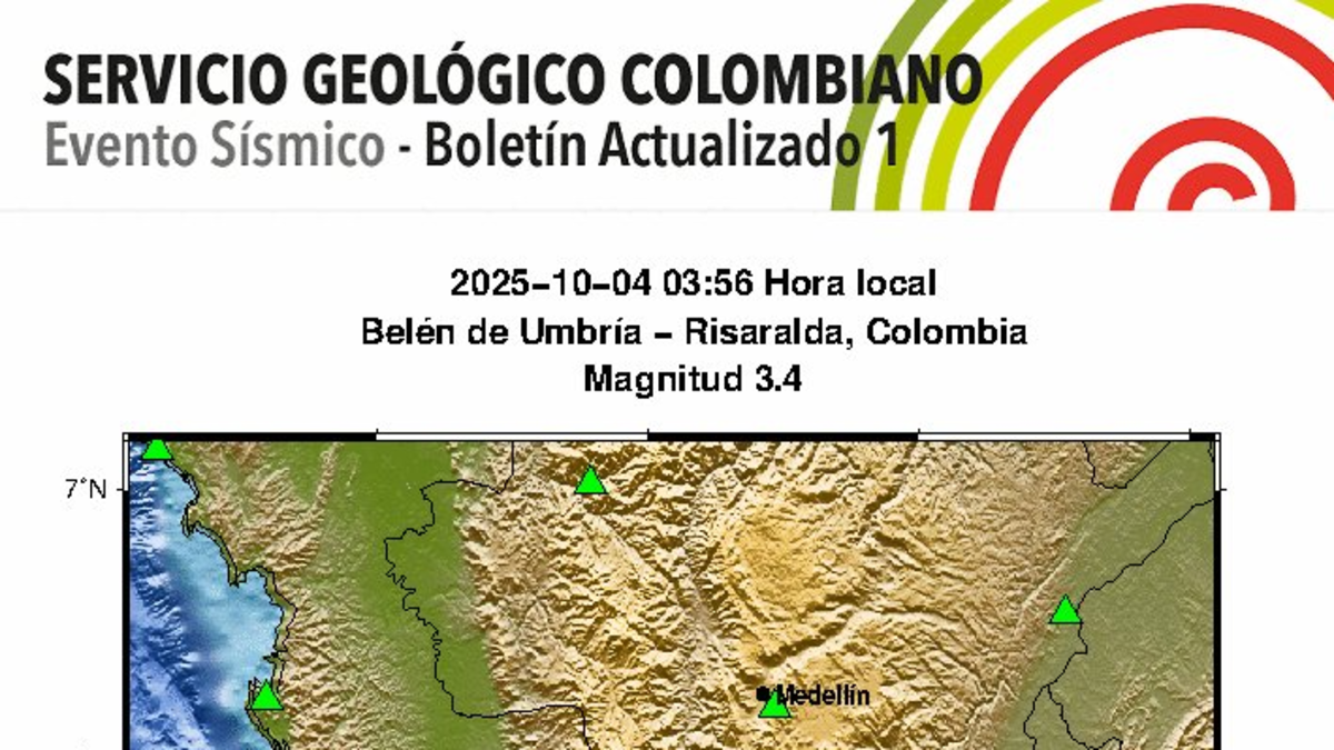 Tremor en Colombia hoy 4 de octubre | El servicio geológico colombiano reportó terremoto mayor de 3 puntos: epicentro y más detalles

 – Tinta clara