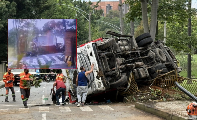 Accidente de tráfico aparato en el Loma de los Balsos en Medellín: el camión perdió el control y volcó; Un motociclista fue salvado de Miracle

 – Tinta clara
