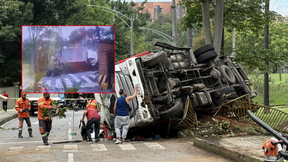 Accidente de tráfico aparato en el Loma de los Balsos en Medellín: el camión perdió el control y volcó; Un motociclista fue salvado de Miracle

 – Tinta clara