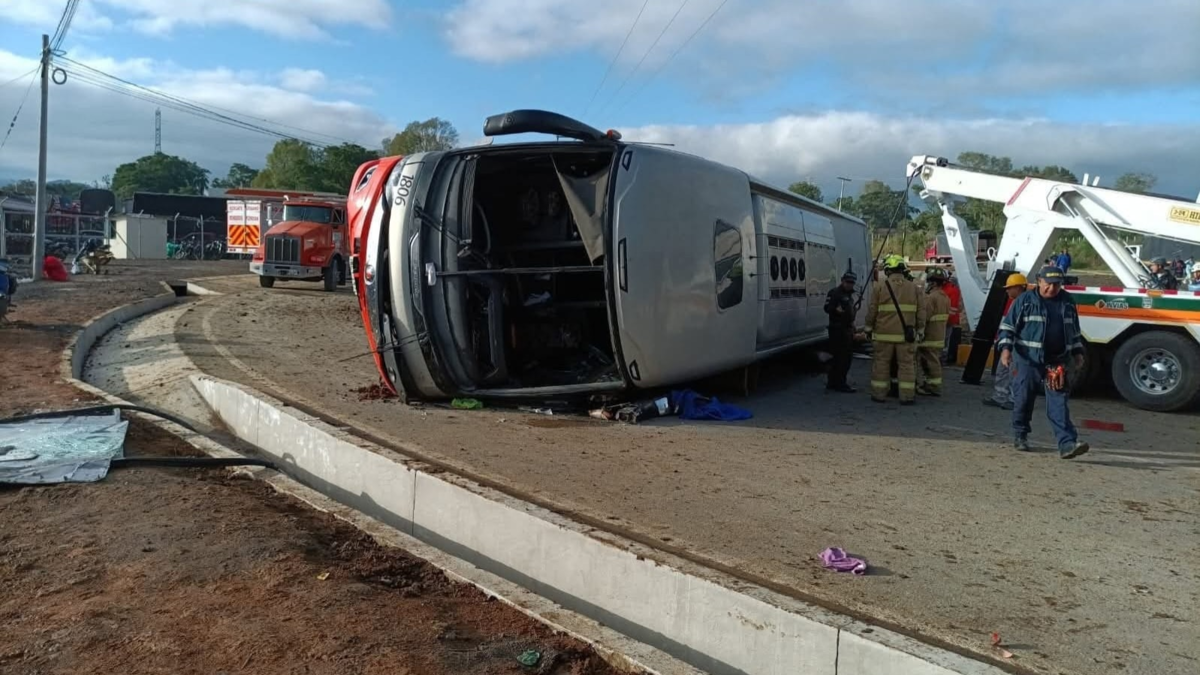 autobús volcó en vía principal

 – Tinta clara