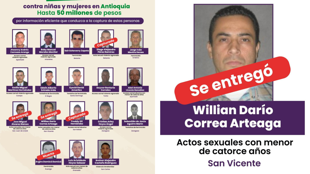 Uno de los agresores sexuales de menores más buscados en Antioquia, con recompensa de 50 millones de dólares por su paradero, se entregó: ¿qué se sabe?

 – Tinta clara