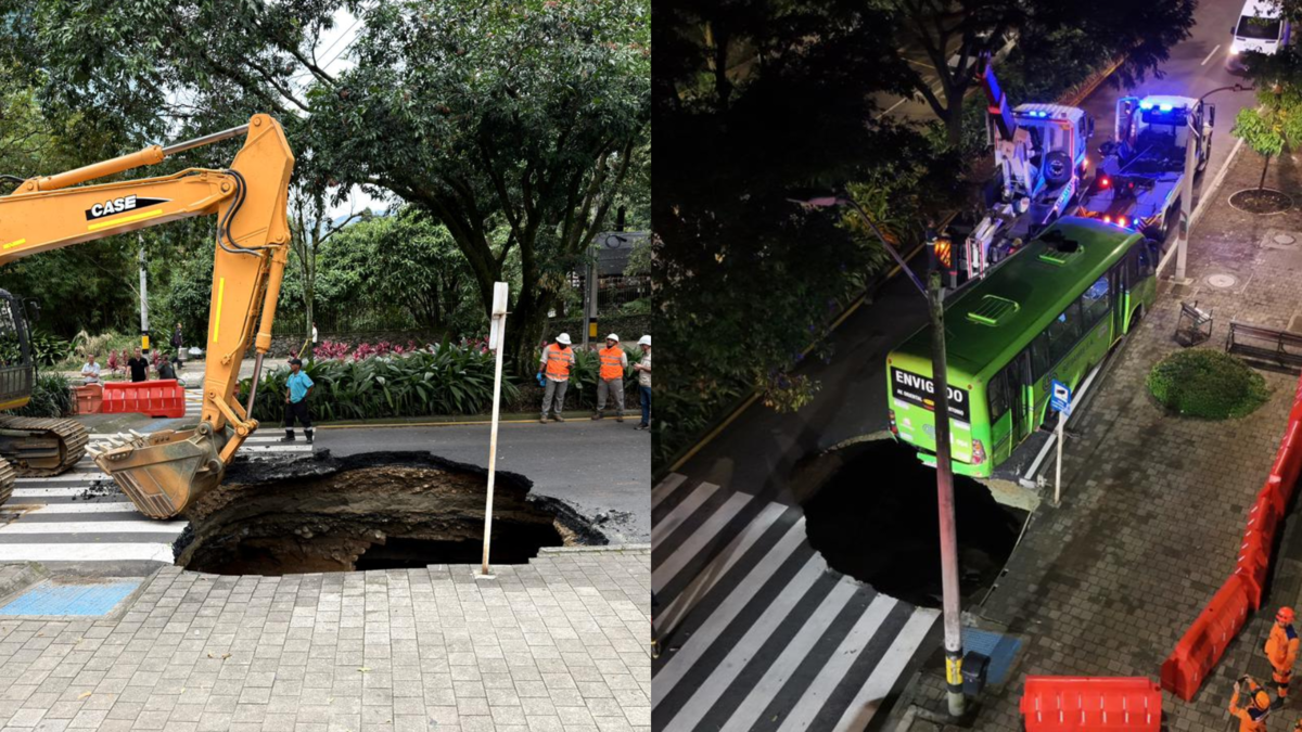 la magnitud del impresionante socavón aparecido en la avenida El Poblado de Medellín; La intervención duraría varios días.

 – Tinta clara