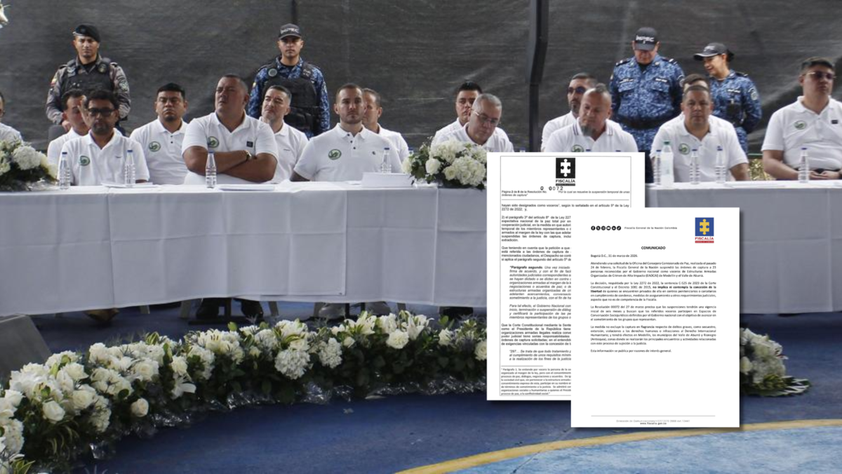 Fiscalía y Alta Comisionada para la Paz explican los efectos de la suspensión de las órdenes de aprehensión contra los 23 capos de la mesa de paz urbana de Itagüí

 – Tinta clara